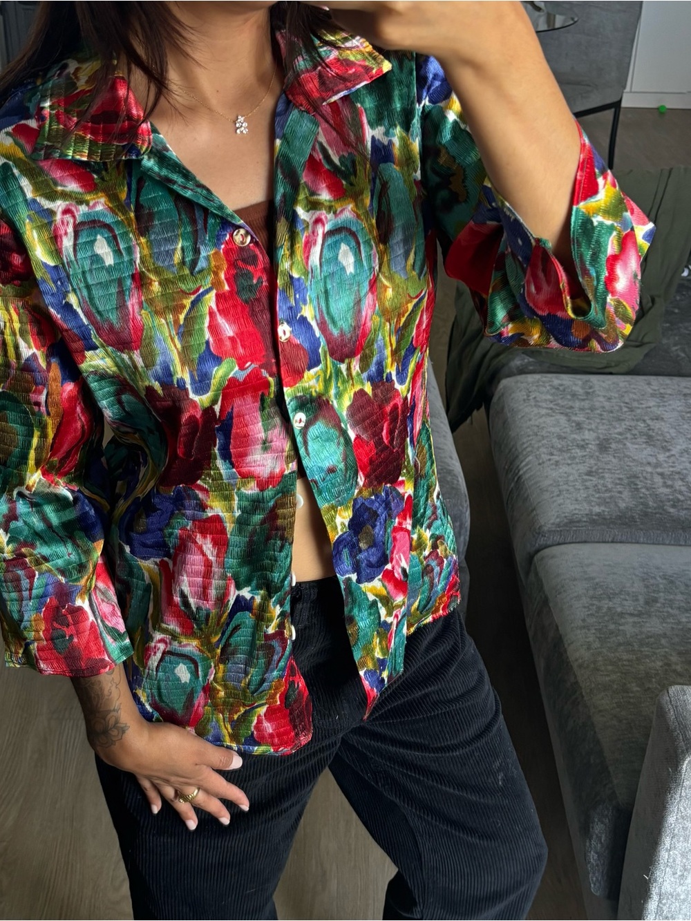 Coldwater Creek Multicolor Floral Button-Down Shirt